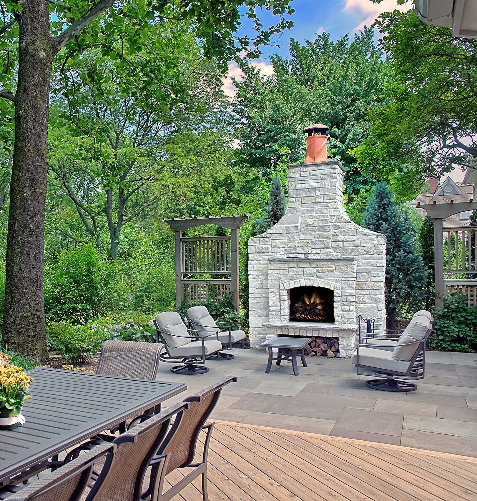 Stone fireplace feature